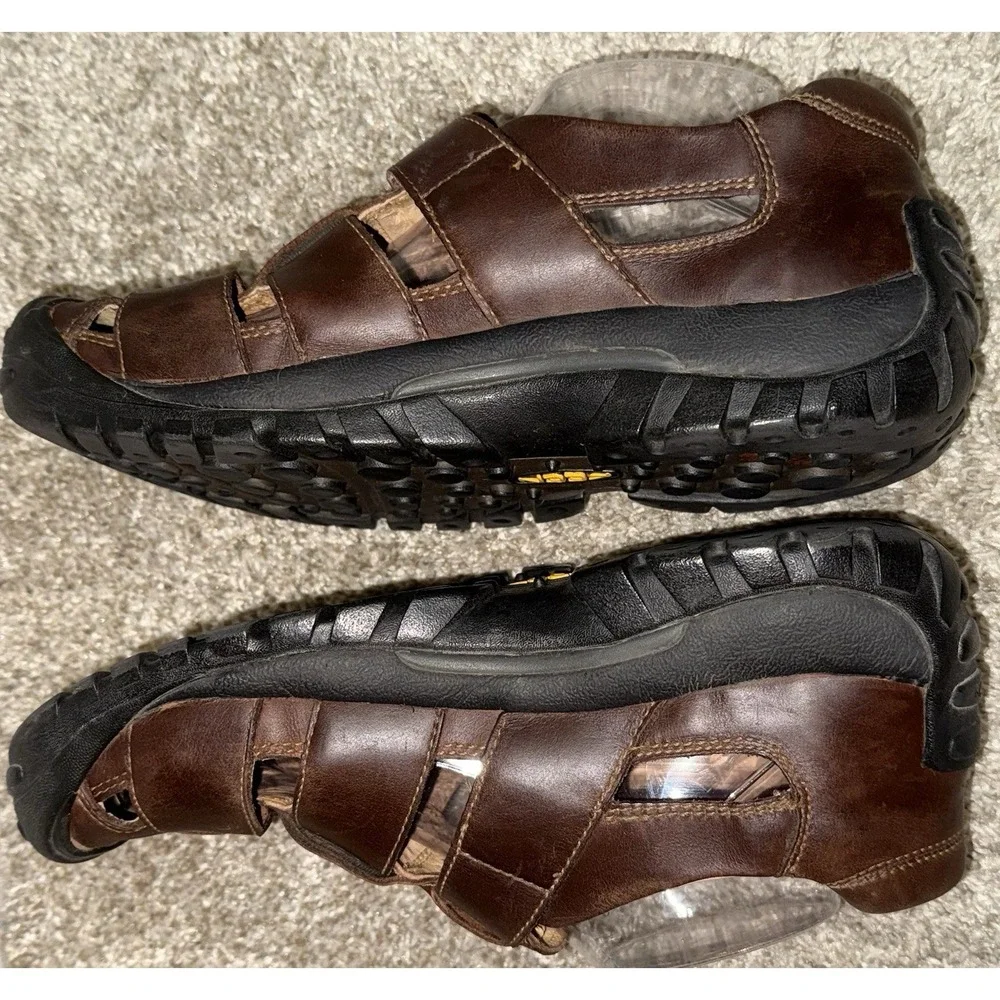 Keen Fishermen Leather Sandals Buckle Closed Toe Brown Mens Size 9.5  XT 0205